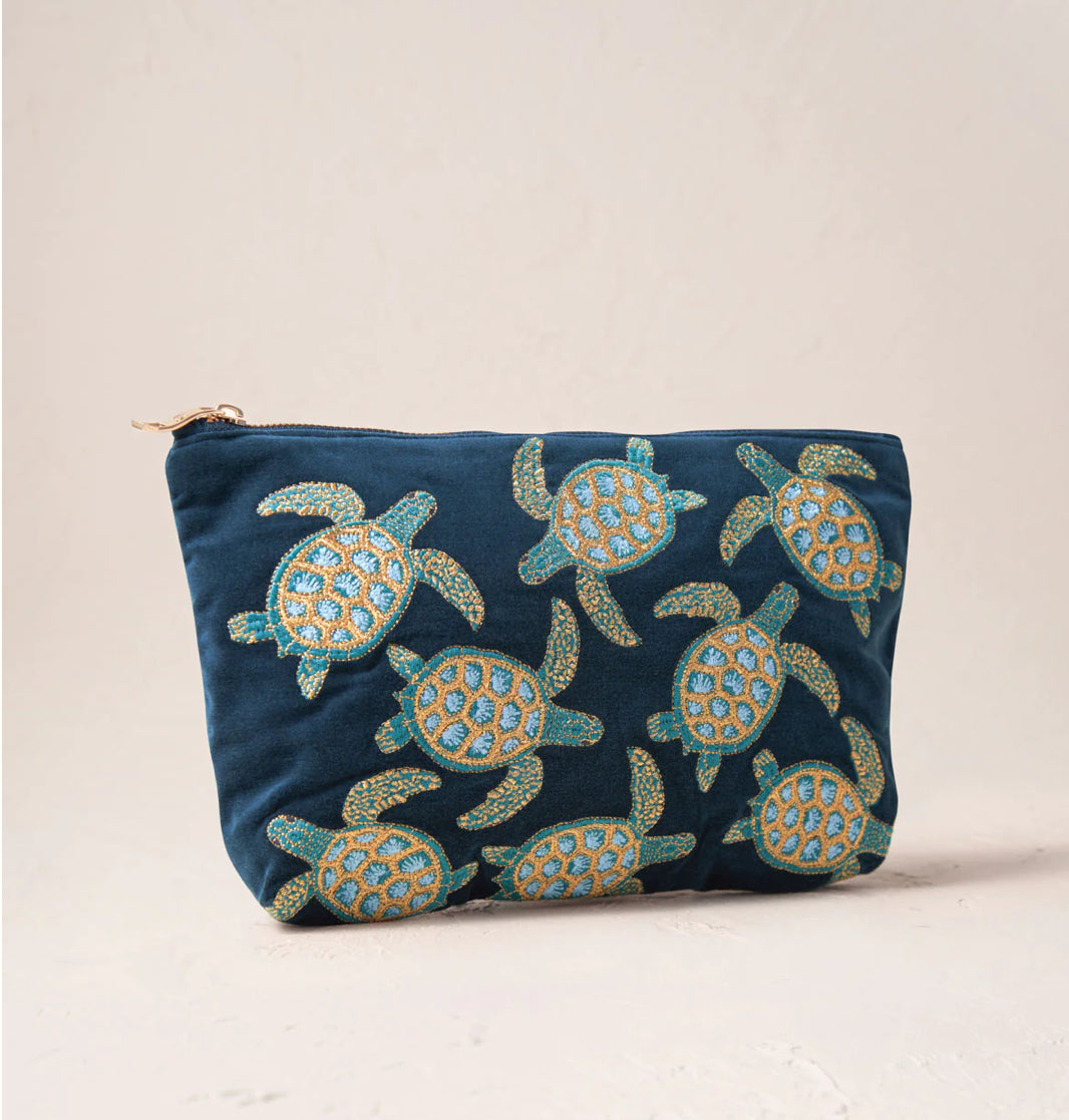 Elizabeth Scarlett - Turtle Conservation Blue - Velvet Everyday Pouch