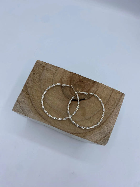 Earrings - Silver Twisted Hoop