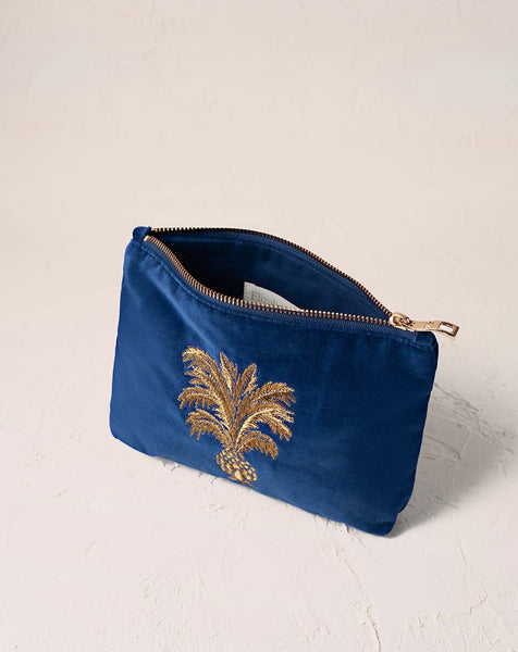 Elizabeth Scarlett - Pineapple Cobalt Blue - Velvet Mini Pouch