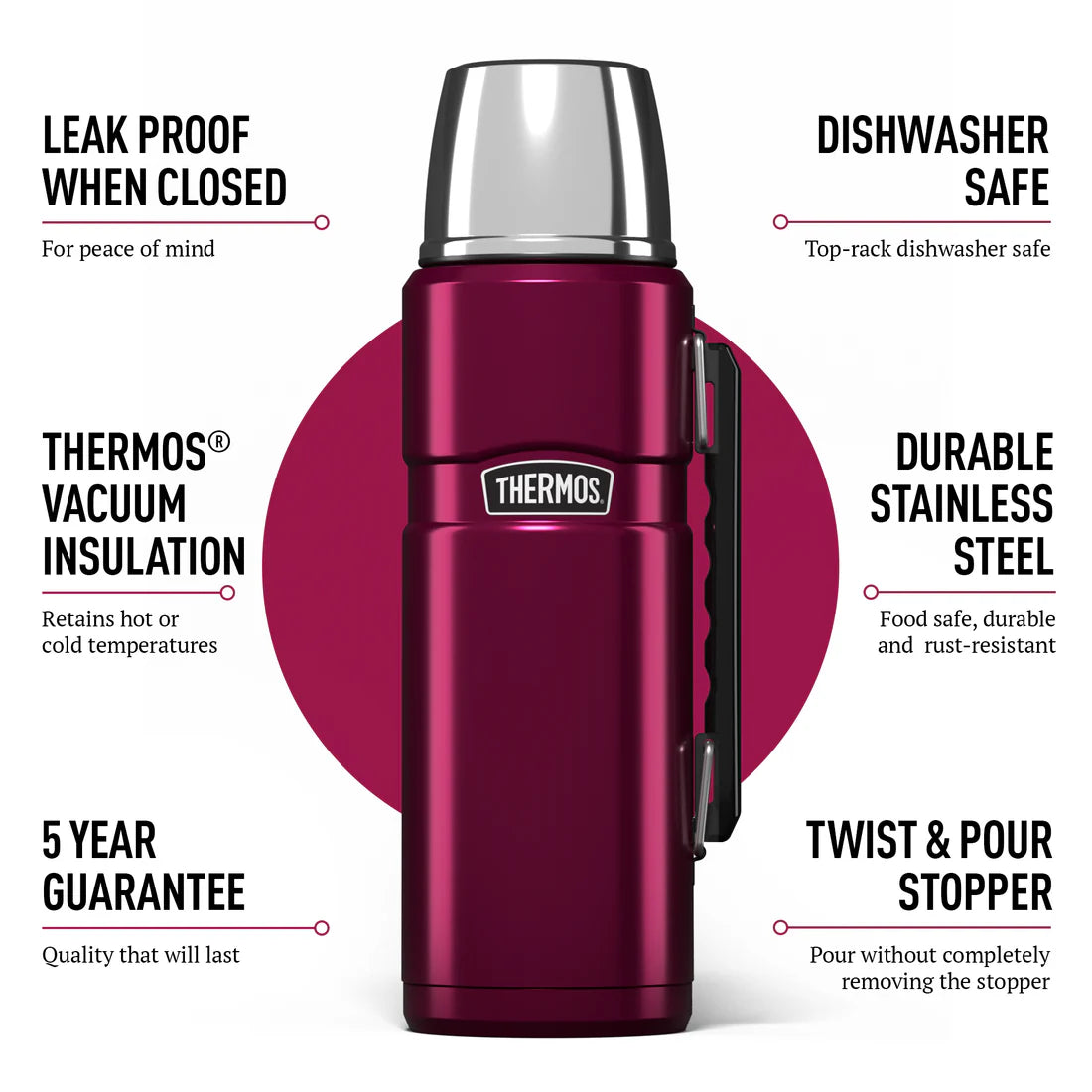 Thermos Stainless King Flask 1.2L Raspberry