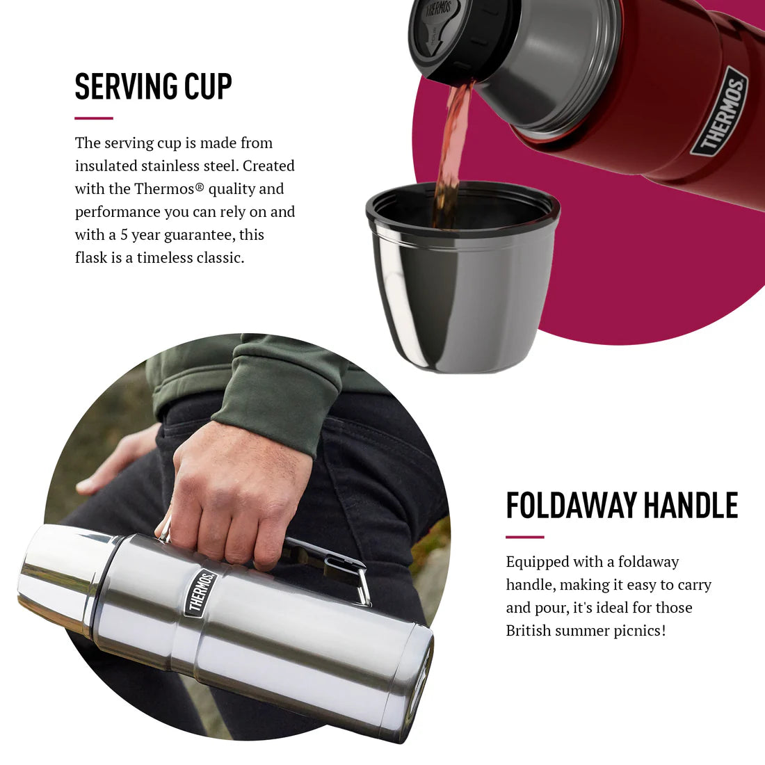 Thermos Stainless King Flask 1.2L Raspberry