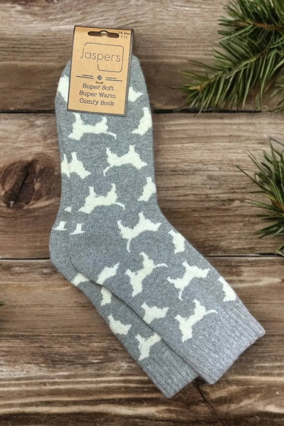 Jasper’s Comfy Socks 7-11 Dashing Dogs Grey