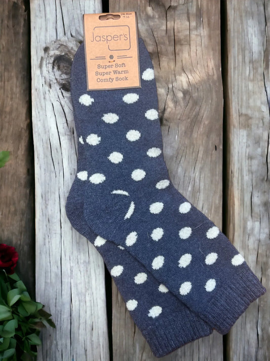 Jasper’s Comfy Socks 7-11 Blue & White Spots