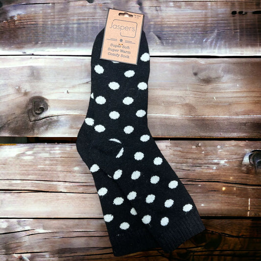 Jasper’s Comfy Socks 7-11 Black & White Spots