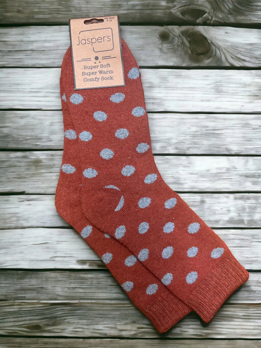 Jasper’s Comfy Socks 7-11 Rust & Grey Spots