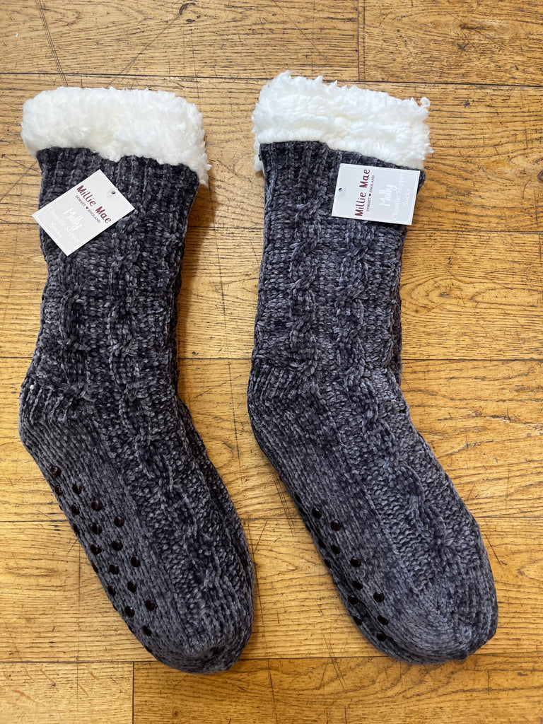 Molly Ladies Chenille Slipper Socks Grey