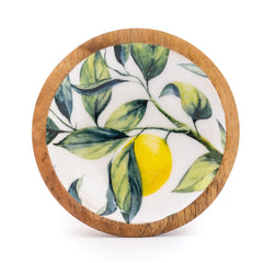 Mediteranian Lemon & Leaves Mango Wooden Dish White