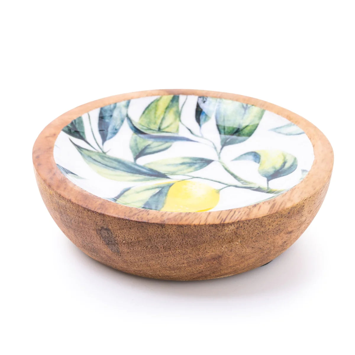 Mediteranian Lemon & Leaves Mango Wooden Dish White