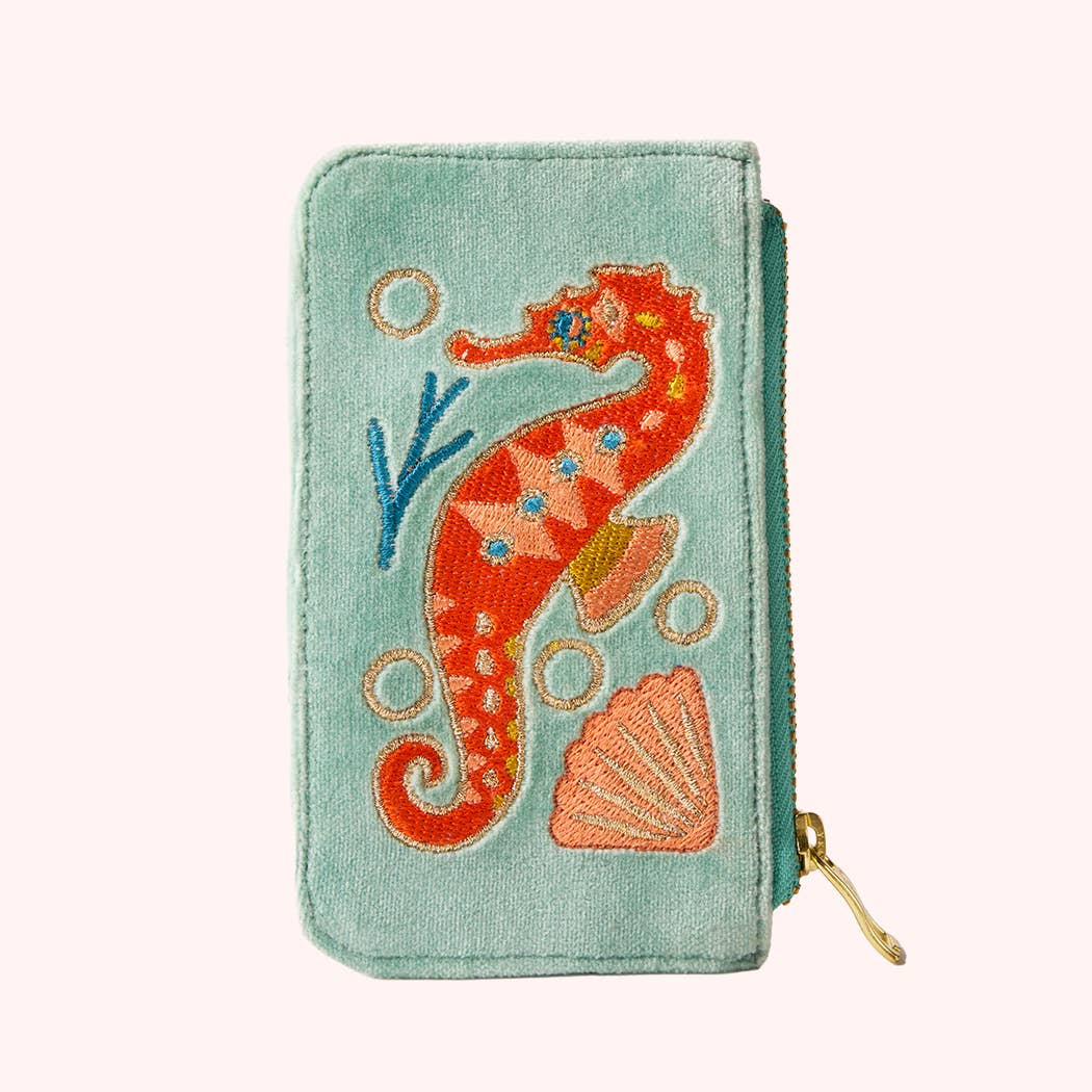Velvet Card Holder - Sparkling Seahorse - Aqua: Blue