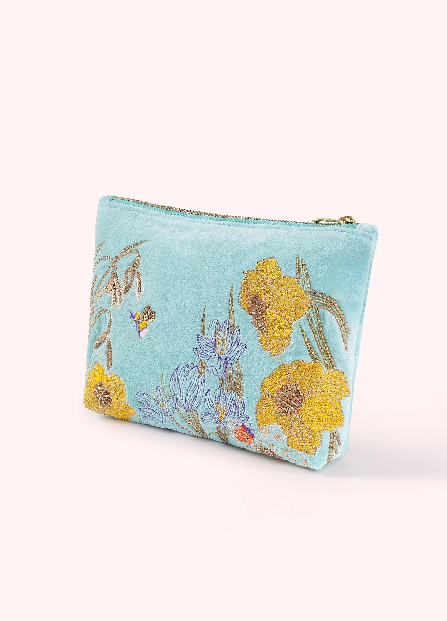 Mid Sized Embroidered Zip Pouch - Wildflower Meadow