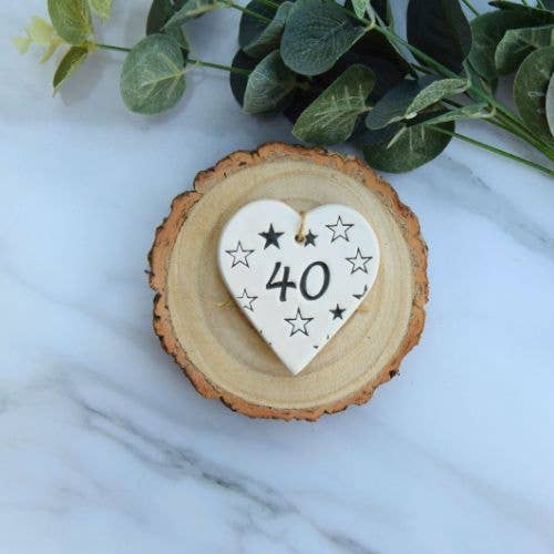 Birthday - 40 Birthday 'Stars' - Handmade ceramic heart