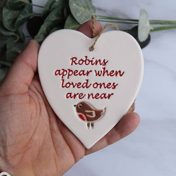 Memorial - Robins Appear - Handmade ceramic heart