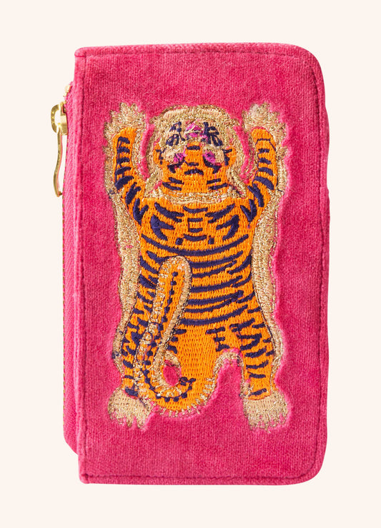 Velvet Card Holder - Ikat Tiger - Fuchsia