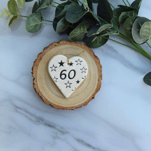 Birthday - 60 Birthday 'Stars' - Handmade ceramic heart