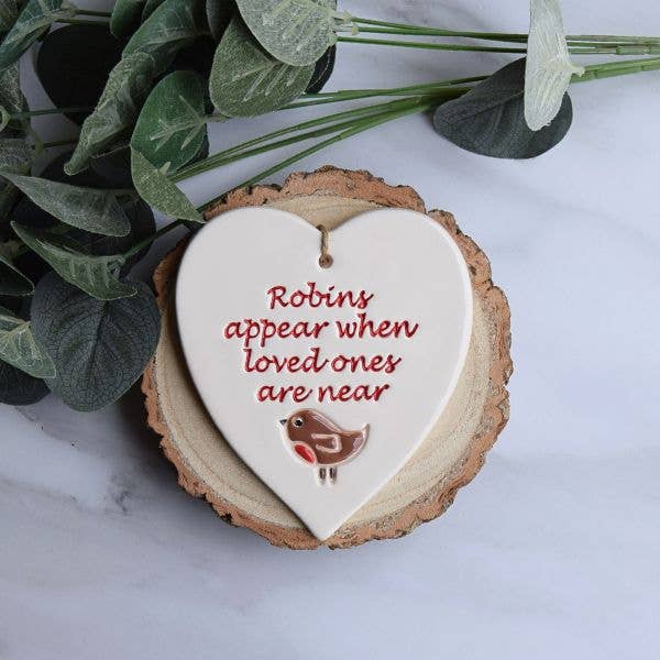 Memorial - Robins Appear - Handmade ceramic heart