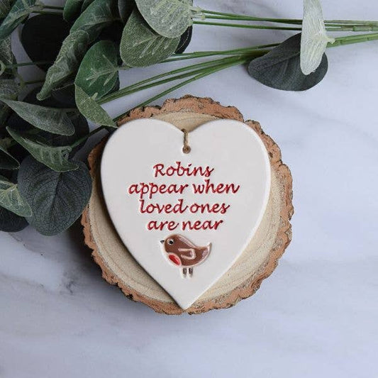 Memorial - Robins Appear - Handmade ceramic heart