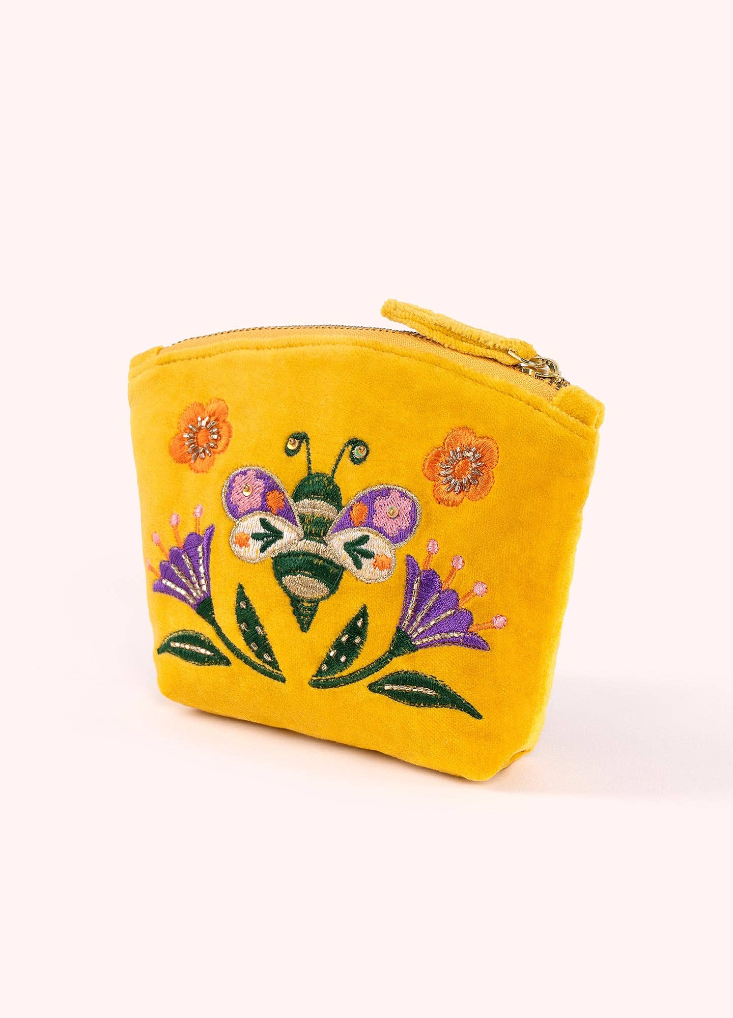 Embroidered Velvet Mini Pouch - Brilliant Bumblebee: Yellow