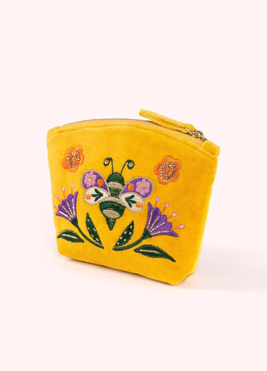 Embroidered Velvet Mini Pouch - Brilliant Bumblebee: Yellow