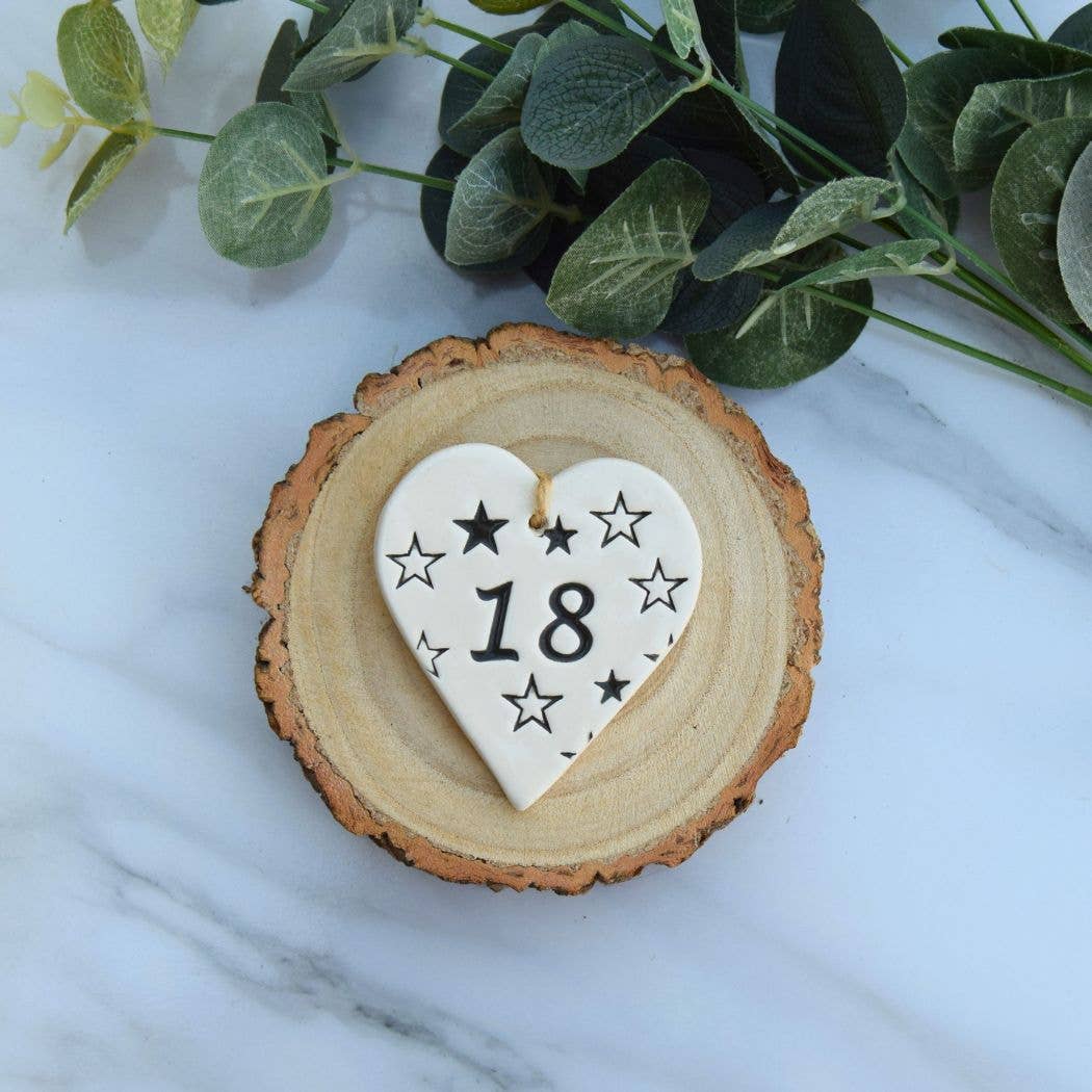 Birthday - 18 Birthday 'Stars' - Handmade ceramic heart