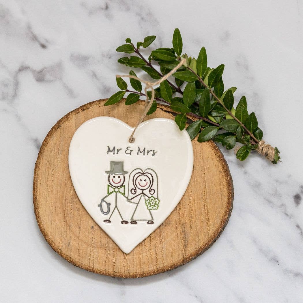 Wedding - Mr & Mrs (Bride & Groom)  - Handmade ceramic heart