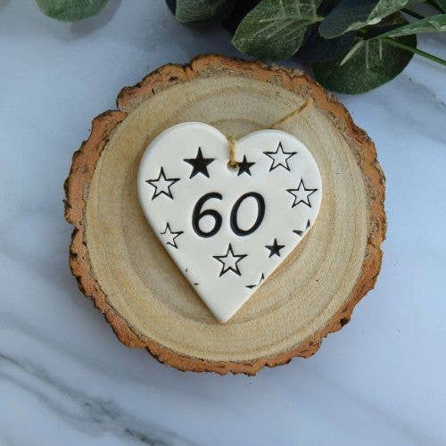 Birthday - 60 Birthday 'Stars' - Handmade ceramic heart