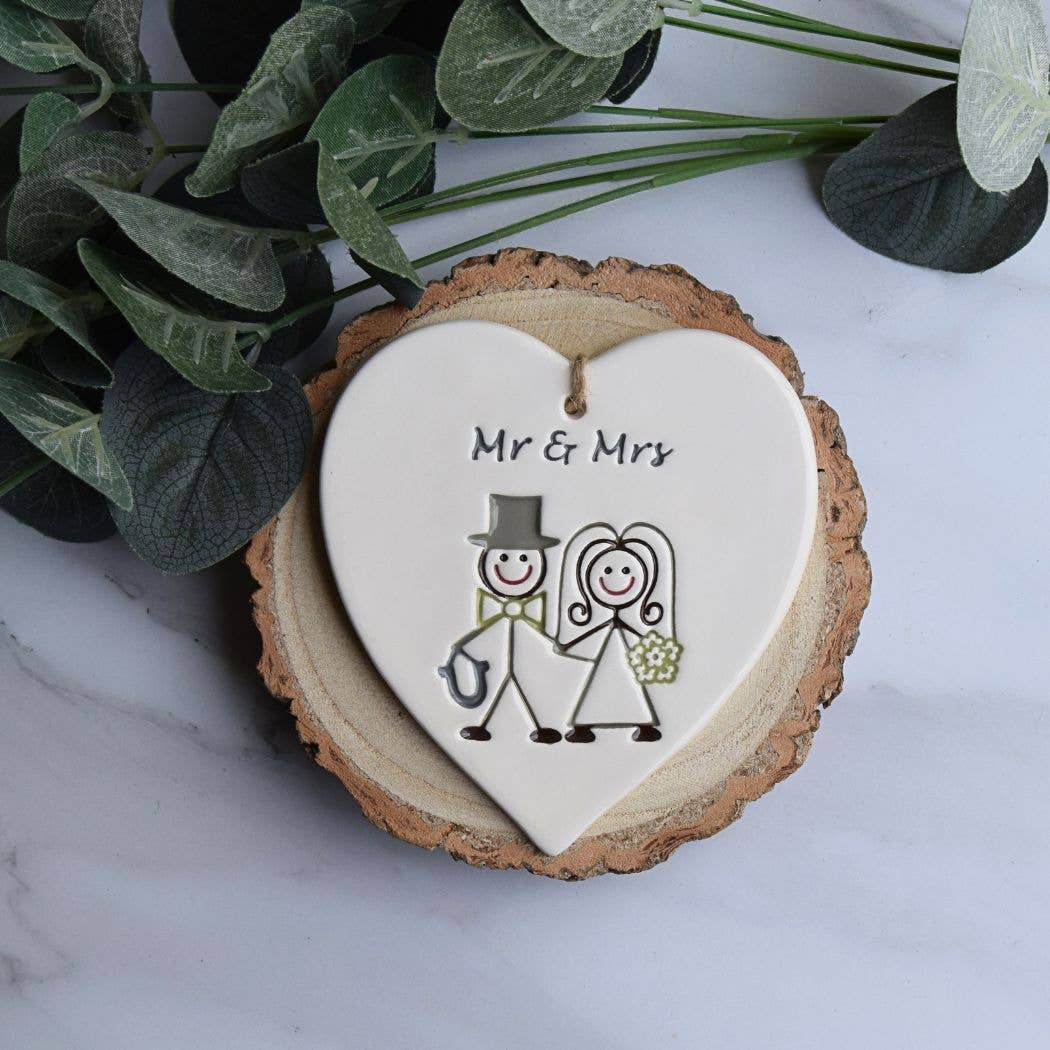 Wedding - Mr & Mrs (Bride & Groom)  - Handmade ceramic heart