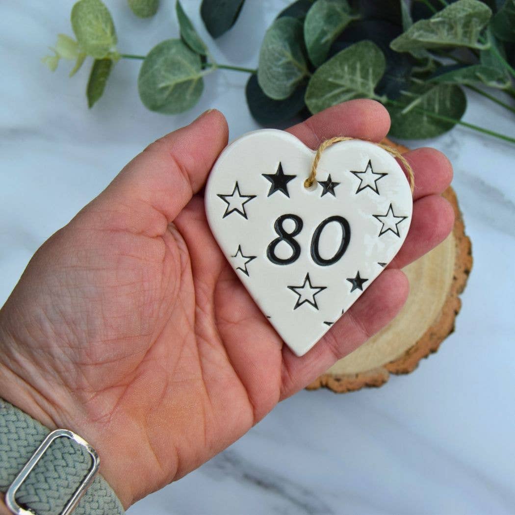 Birthday - 80 Birthday 'Stars' - Handmade ceramic heart