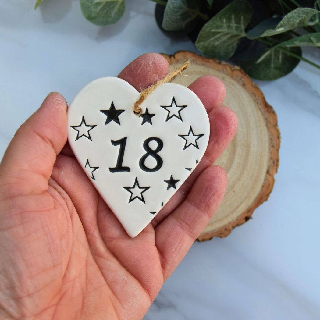 Birthday - 18 Birthday 'Stars' - Handmade ceramic heart