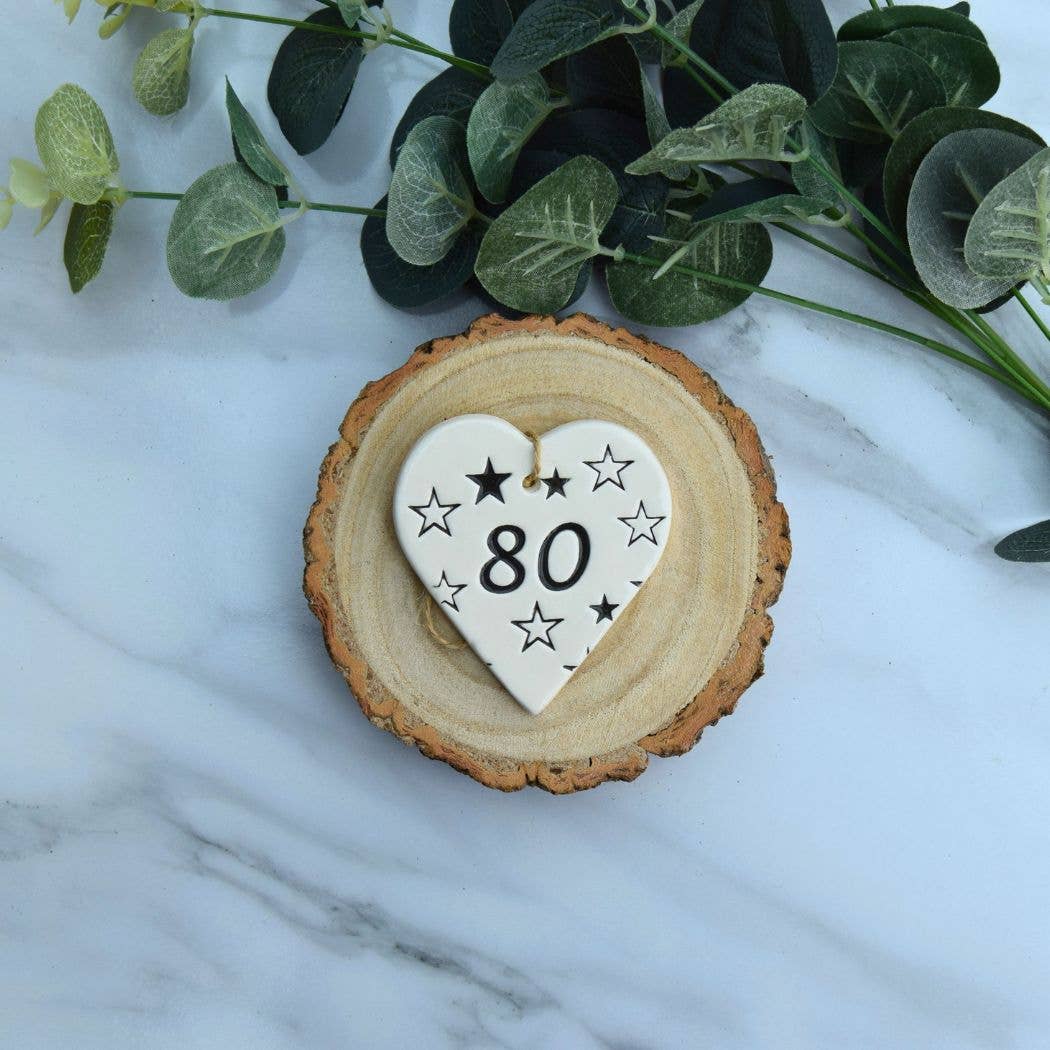 Birthday - 80 Birthday 'Stars' - Handmade ceramic heart