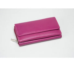 Large Leather Multi Compartment Purse Hot Pink (RFID) - 603020