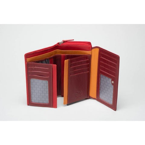 Large Leather Round Zip Purse RED & ORANGE (RFID) - 603021