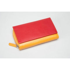 Large Leather Round Zip Purse RED & ORANGE (RFID) - 603021