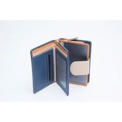 Medium Leather Multi Compartment Purse Blue/Beige (RFID) - 603023
