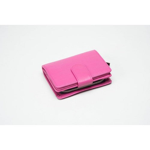 Small Leather Multi Compartment Purse Hot Pink (RFID) - 603214