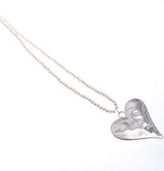 Long Heart Pendant Beaded Chain Necklace
