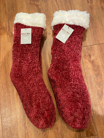 Molly Ladies Chenille Slipper Socks Dusky Red