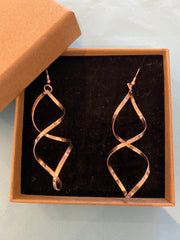 Earrings - Long Drop Swirl Earring Rose Gold