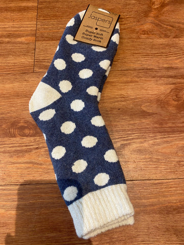 Jasper’s Comfy Socks 7-11 Blue & White Spots