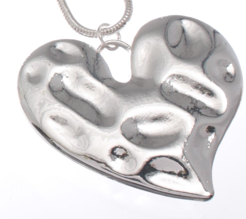 Long Large Battered Heart Necklace