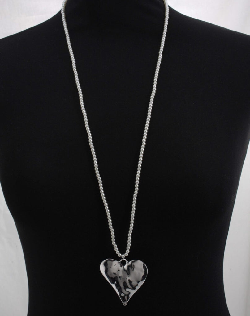 Long Heart Pendant Beaded Chain Necklace