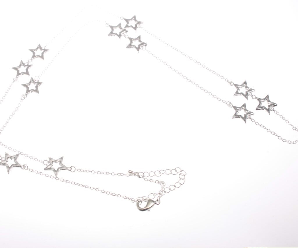 Long Delicate Cascading Silver Stars Necklace