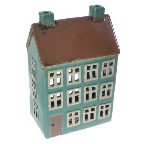 Ceramic Tealight House Blue with Handle