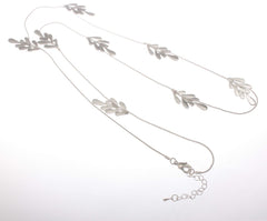Long Cascading Silver Leaves Repeat Necklace