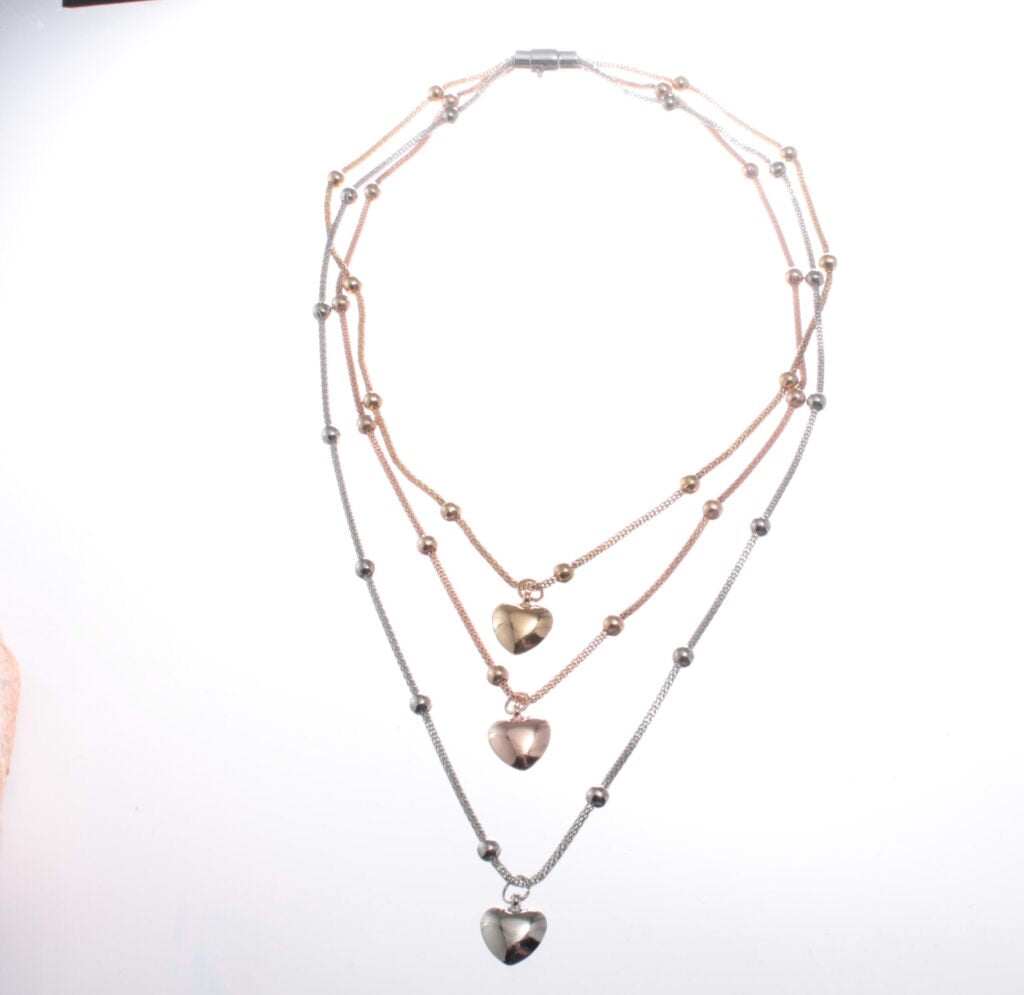 Long Drop Heart Triple Necklace