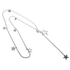 Long Silver Cascading Stars & Hearts Necklace