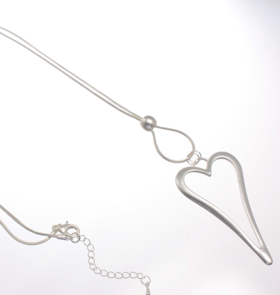 Long Hollow Heart Pendant Necklace