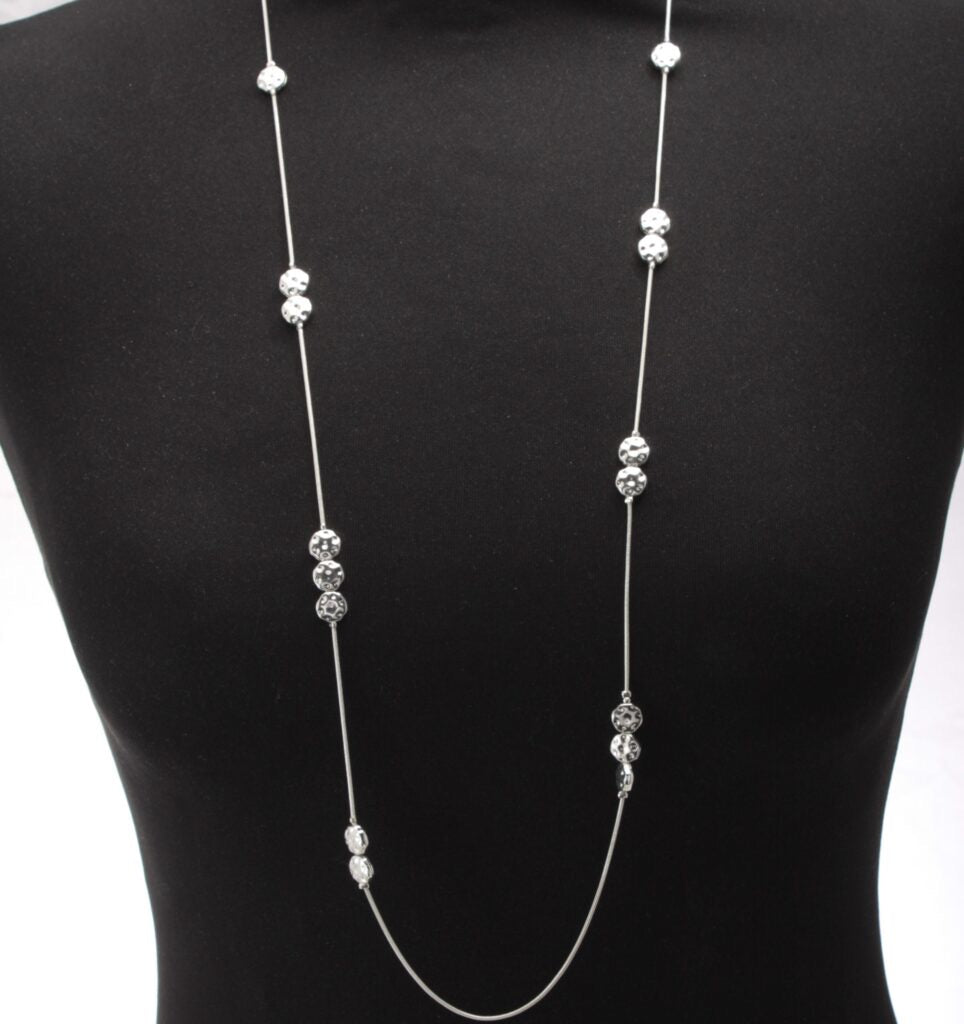 Long Cascading Silver Disc Necklace