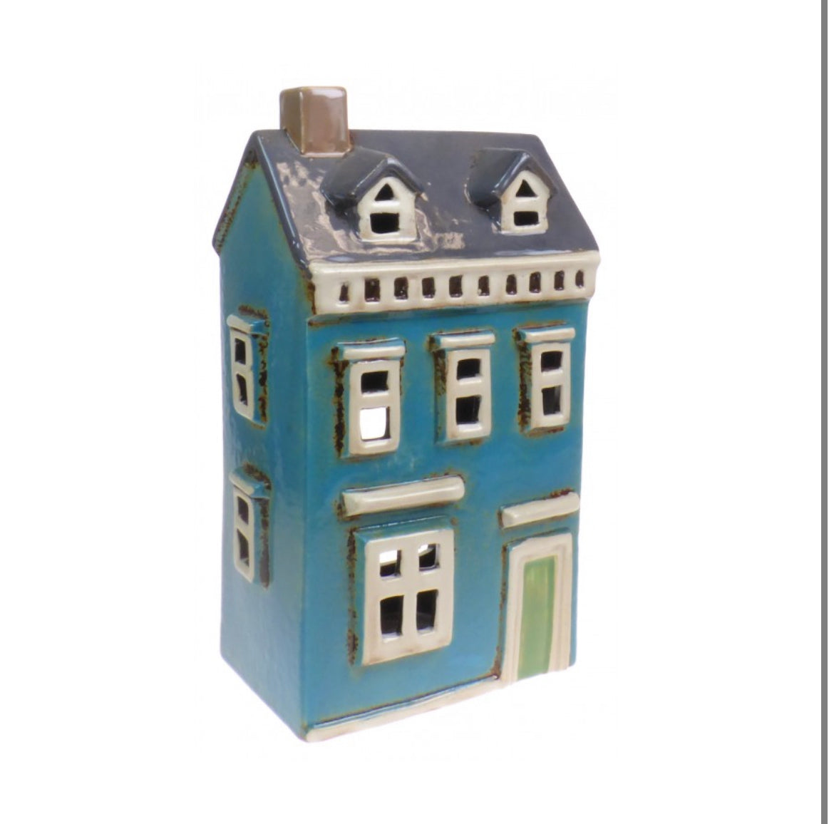 Ceramic Tealight Blue Town House 5721