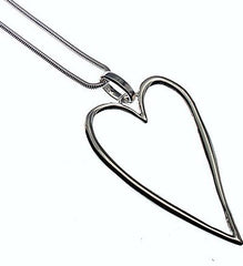Long Silver Hollow Heart Necklace
