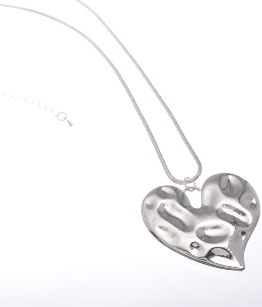 Long Large Battered Heart Necklace